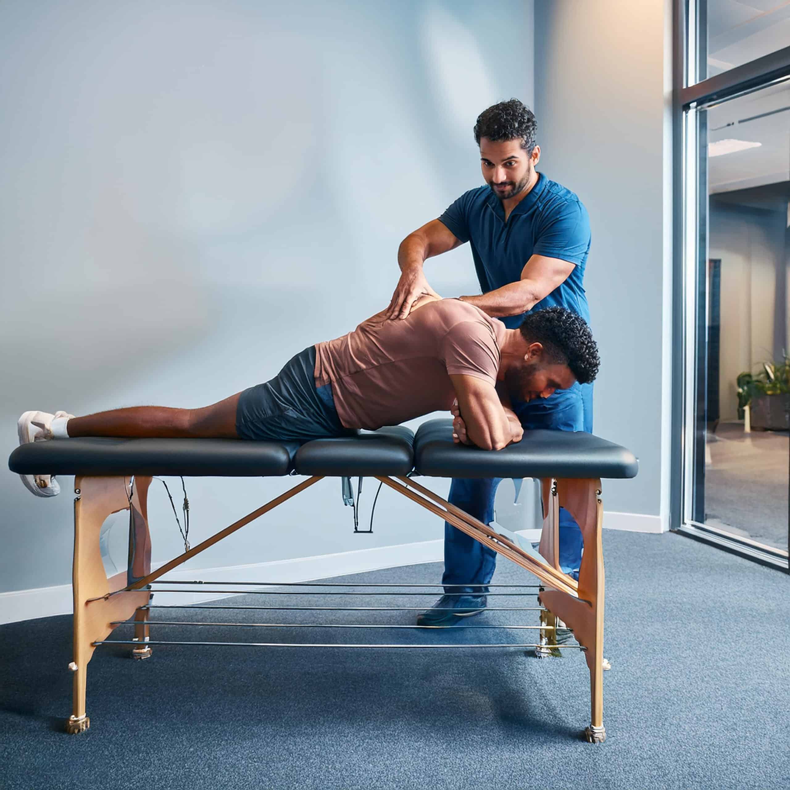 man-doing-push-up-bar-with-bar-it A man doing a push up on a bar with a bar on it